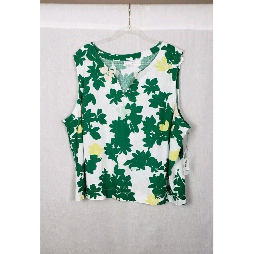 LIZ CLAIBORNE Women Lightweight Linen Rayon Tank Top Multicolor Floral Plus 2X